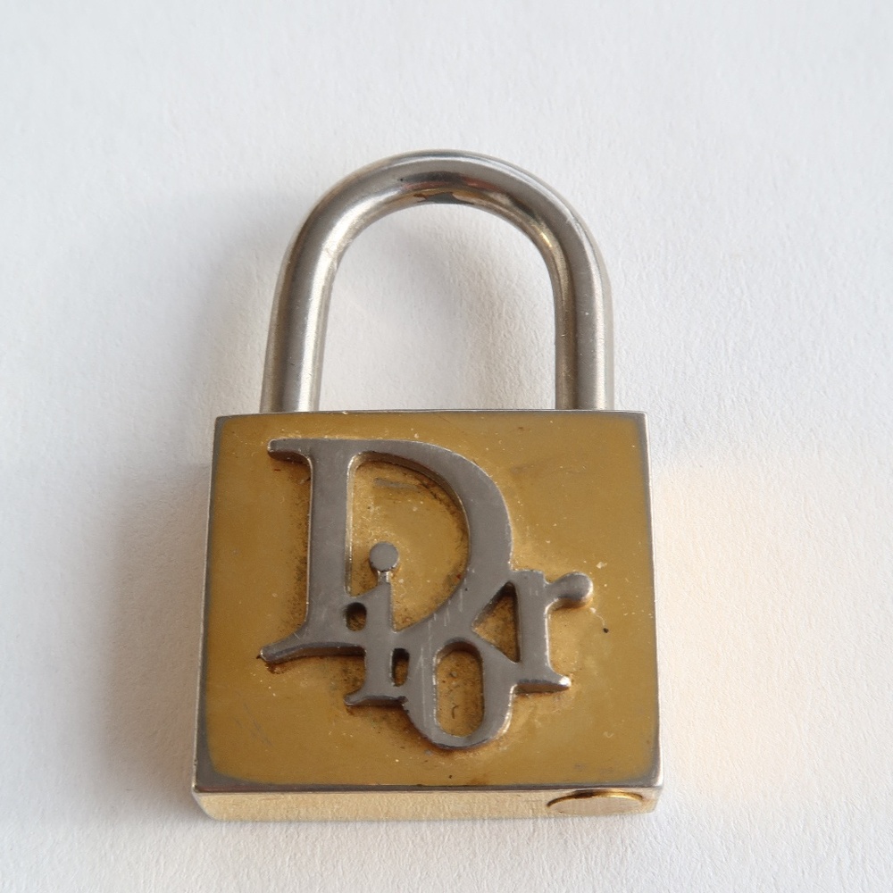 Christian Dior Vintage Monogram Keyless Padlock Pendant Two Tones